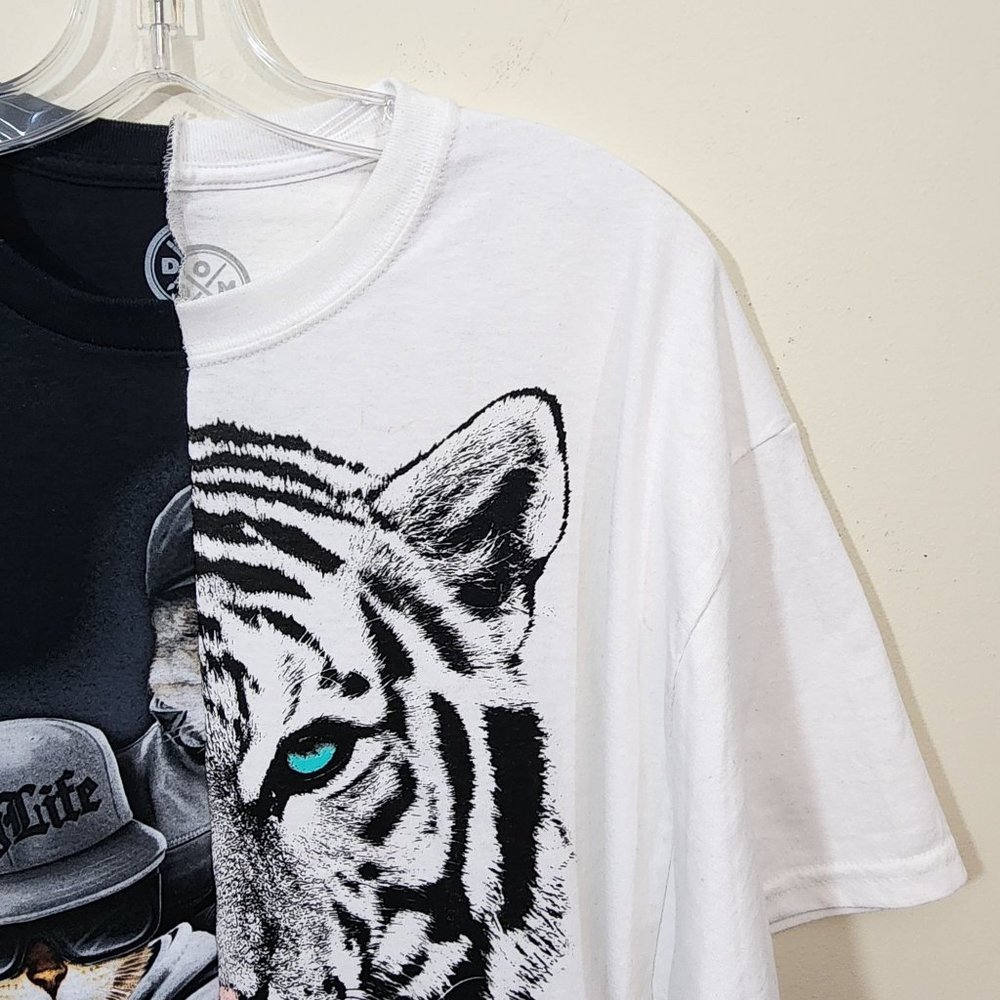 Upcycled NWOT tiger / hug life cat half and half graphic t-shirt men's‎ size XL - Picture 5 of 7